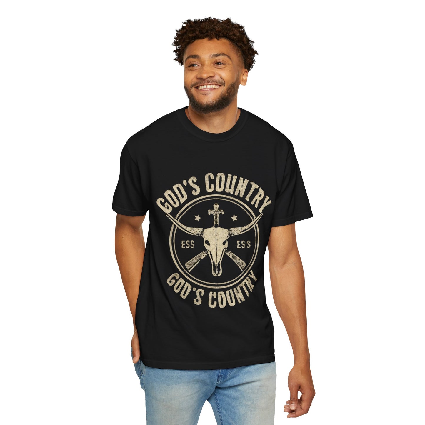 God's Country T-Shirt — Western Longhorn Cross Graphic