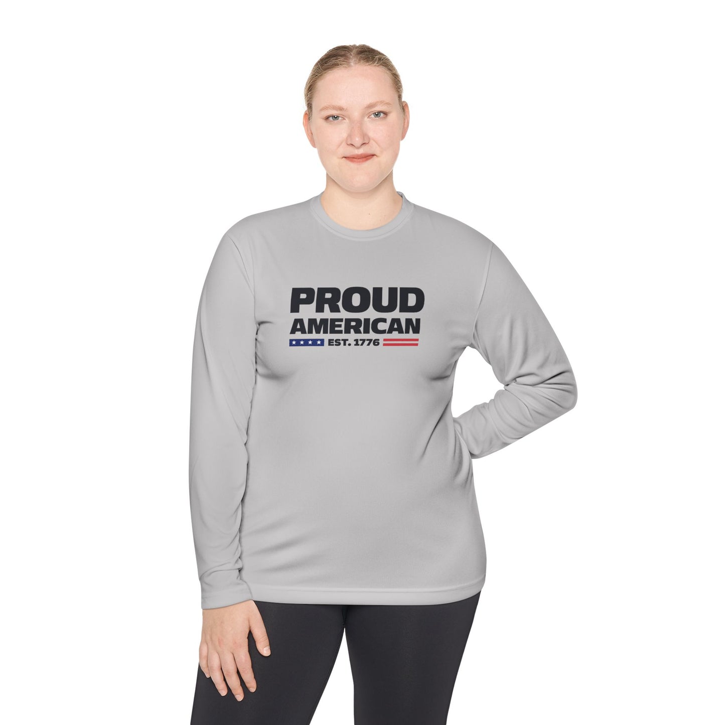 Proud American Long Sleeve Tee — "Proud American" Patriotic USA Shirt (Est. 1776)