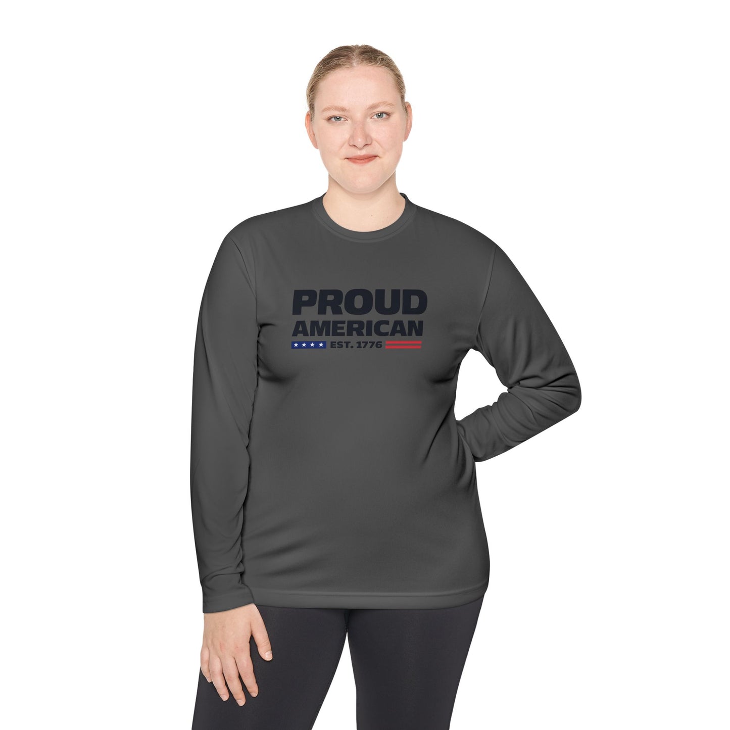 Proud American Long Sleeve Tee — "Proud American" Patriotic USA Shirt (Est. 1776)