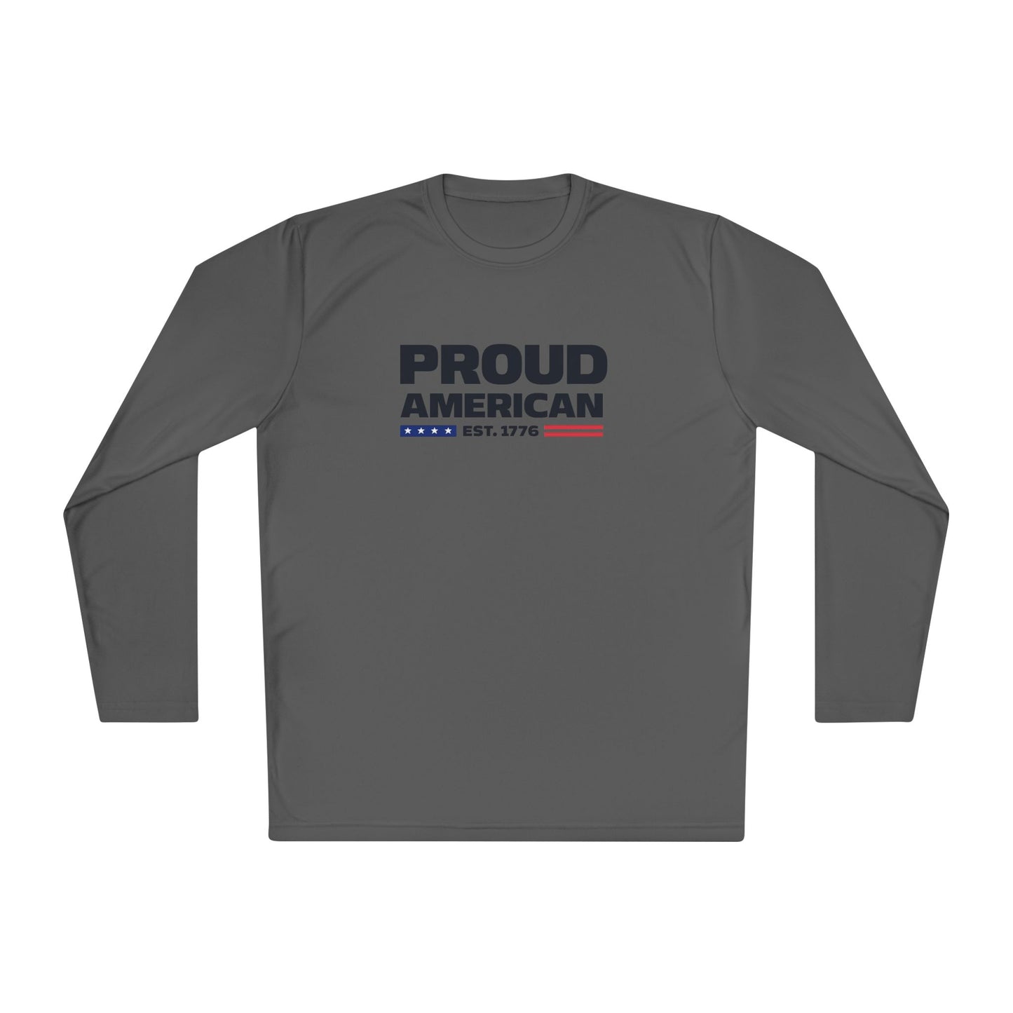 Proud American Long Sleeve Tee — "Proud American" Patriotic USA Shirt (Est. 1776)